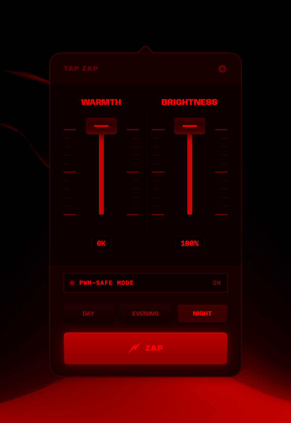 Screen with Tap Zap at 0K red