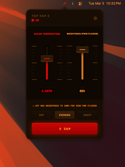 EVENING preset — 2,700K incandescent